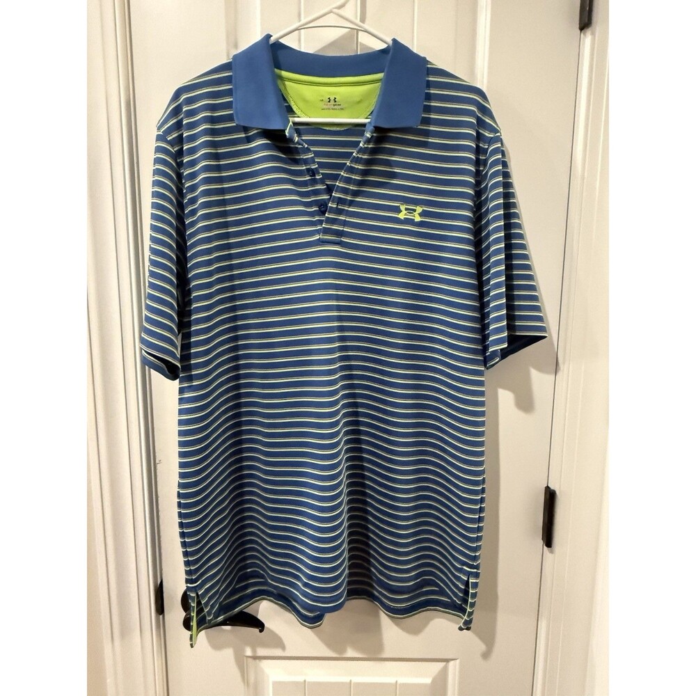 UNDER ARMOUR Polo Mens‎ L Striped Golf Performance Shirt Stretch